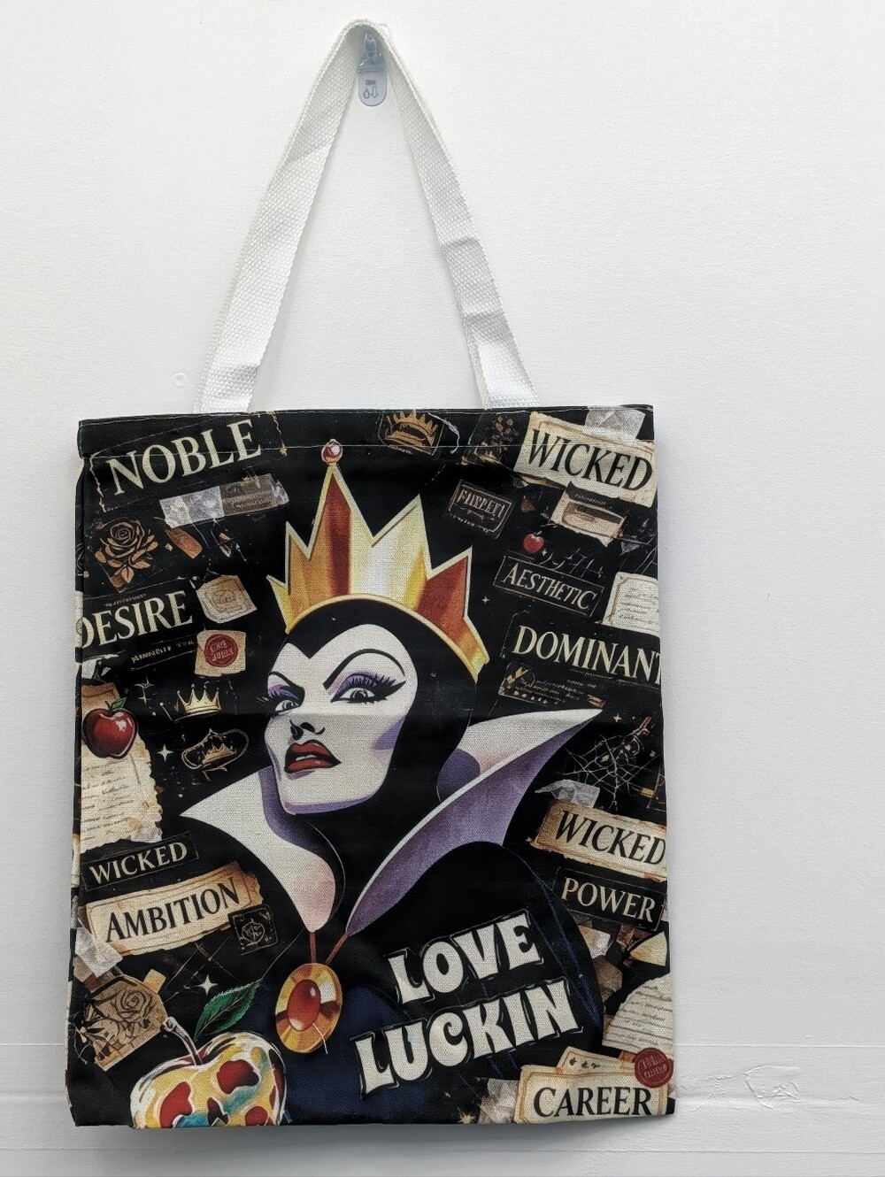 Disney Evil Queen Wicked Villain Double Sided Canvas Tote Bag with Zipper NEW